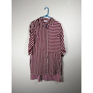 bar III Burgundy White Stripe Button Down Shirt Dress Tunic Top Size M